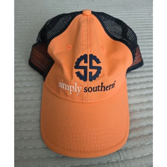 Simply Southern Trucker Hat Peach‎ Navy Mesh Back Snap Back Cap - Picture 1 of 9